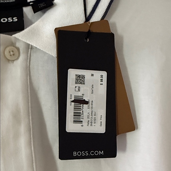 Hugo Boss White Polo with Navy Trim size M New - Picture 3 of 6